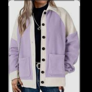 Cozy Purple and Cream Teddy Jacket with Relaxed Fit, Size Small, NWOT
